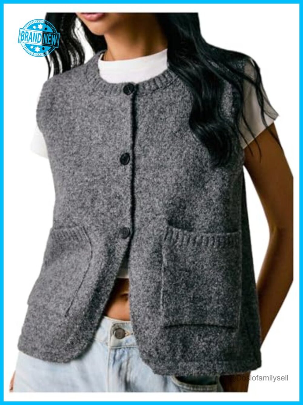 Button Down Sweater Vest Knit Tank Top with Pockets